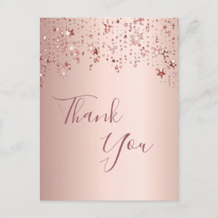 Carte Postale Merci anniversaire rose étoiles brillantes or