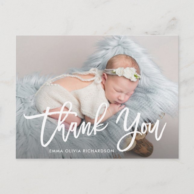 Carte Postale Merci | Annonce de naissance avec photo de style m (Devant)