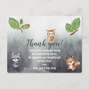 Carte Postale Merci Aquarelle Bois Animaux