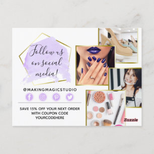 Carte Postale Merci Aquarelle Crystals & Gold Boho 4-Photo