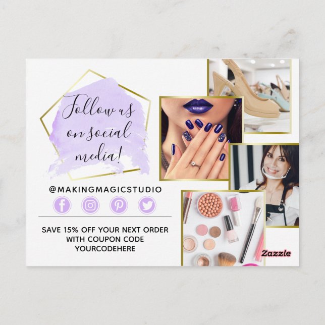 Carte Postale Merci Aquarelle Crystals & Gold Boho 4-Photo (Dos)