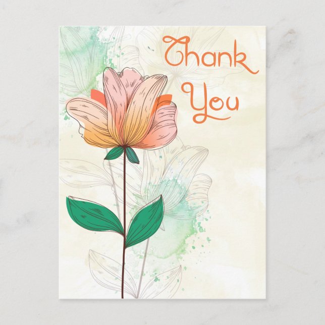 Carte Postale Merci Aquarelle rose et orange Fleur (Devant)