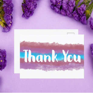 Carte Postale Merci Aquarelle rose violet bleu