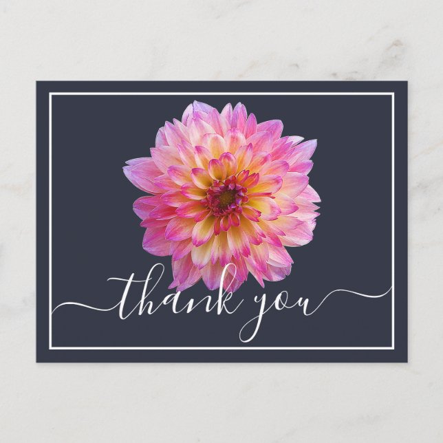 Carte Postale Merci Arrière - plan de la marine Dahlia jaune ros (Devant)