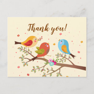 Carte Postale Merci aux oiseaux colorés mignons