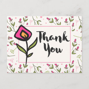 Carte Postale Merci avec Fleur rose et orange