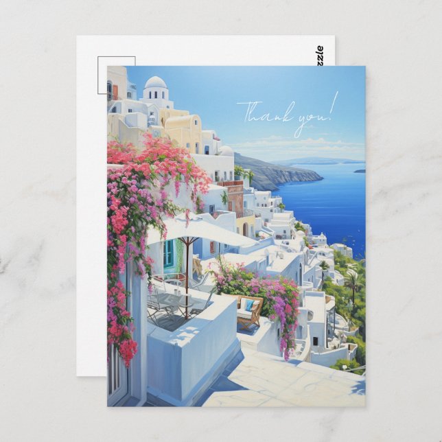 Carte postale « Merci » avec vue sur Santorin (Devant / Derrière)