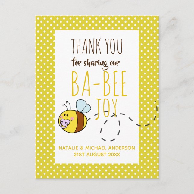 Carte Postale Merci BA-BEE Baby shower saluer les points jaunes (Devant)