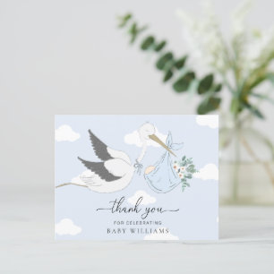 Carte Postale Merci Baby shower de la cigogne bleue