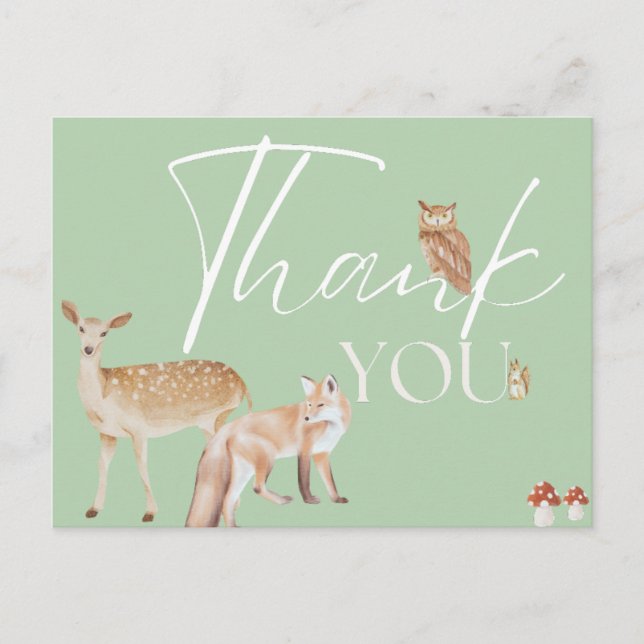 Carte Postale Merci Baby shower forestier, non sexiste (Devant)