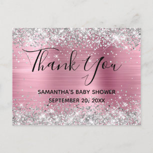 Carte Postale Merci Baby shower Parties scintillant rose argent