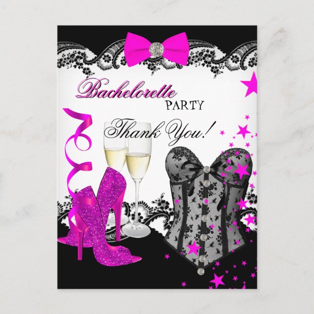 Carte Postale Merci Bachelorette Dentelle Pink Corset Champagne (Devant)