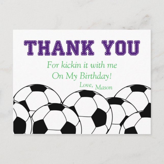 Carte postale Merci balle de soccer violet (Devant)