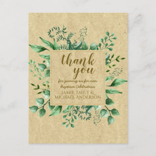 Carte Postale Merci Baptême Rustique Botanique Feuilles