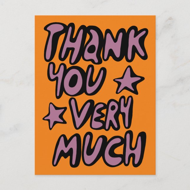 Carte Postale MERCI BEAUCOUP Bubble Letters Violet Orange (Devant)