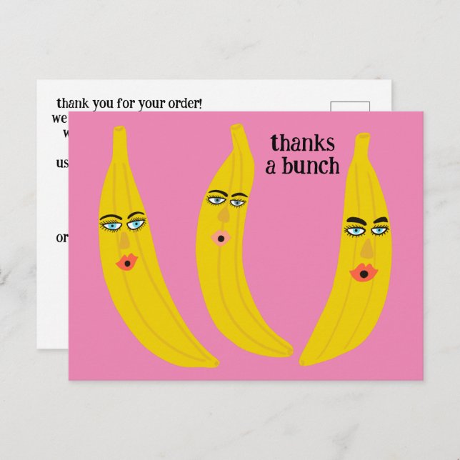 Carte Postale MERCI BEAUCOUP Funny Bananas COMMANDE MERCI QR (Devant / Derrière)