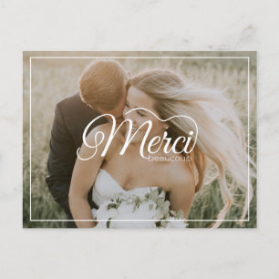 Carte Postale Merci Beaucoup White Script Mariage photo moderne