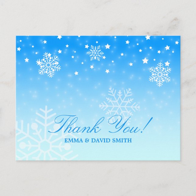 Carte Postale Merci bleu de mariage d'hiver de flocons de neige (Devant)
