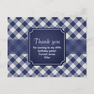 Carte Postale Merci bleu En vichy Motif