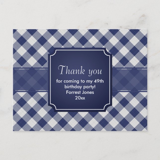 Carte Postale Merci bleu En vichy Motif géométrique (Devant)