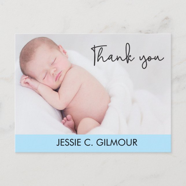 Carte Postale Merci bleu Faire-part de naissance bébé texte du s (Devant)