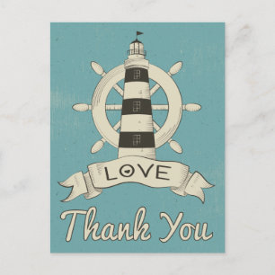 Carte Postale Merci bleu marine Phare et Ancre de navire