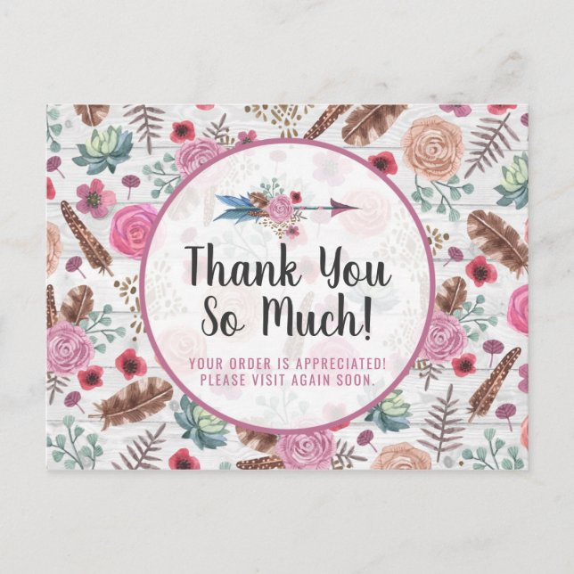 Carte Postale Merci Boho Chic Rustique Flèche Flore (Devant)