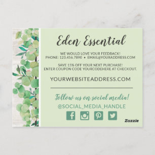 Carte Postale Merci Botanique Verdure Eucalyptus & Bois