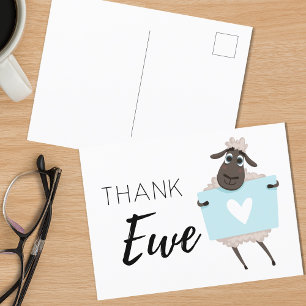 Carte Postale Merci Brebis Bleue au cœur Merci