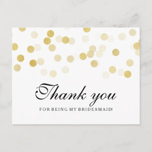 Carte Postale Merci Bridesmaid Faux Gold Foil Parties scintillan