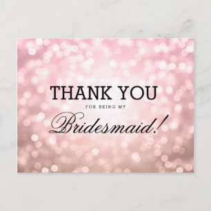 Carte Postale Merci Bridesmaid Rose rose pâle lumières
