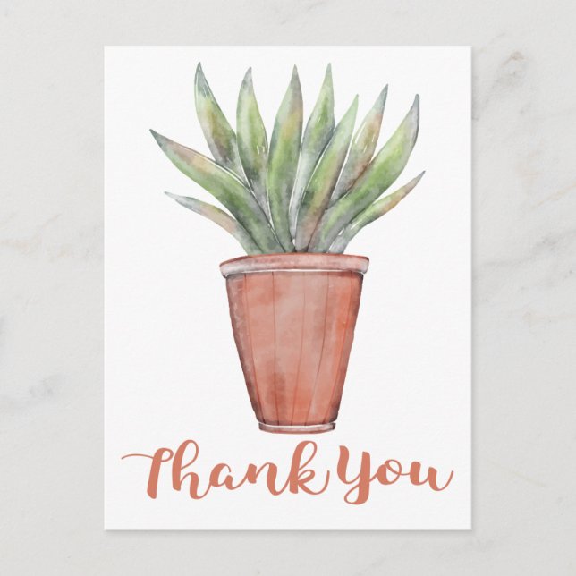 Carte Postale Merci Brown Aquarelle Vert Cactus Succulent (Devant)