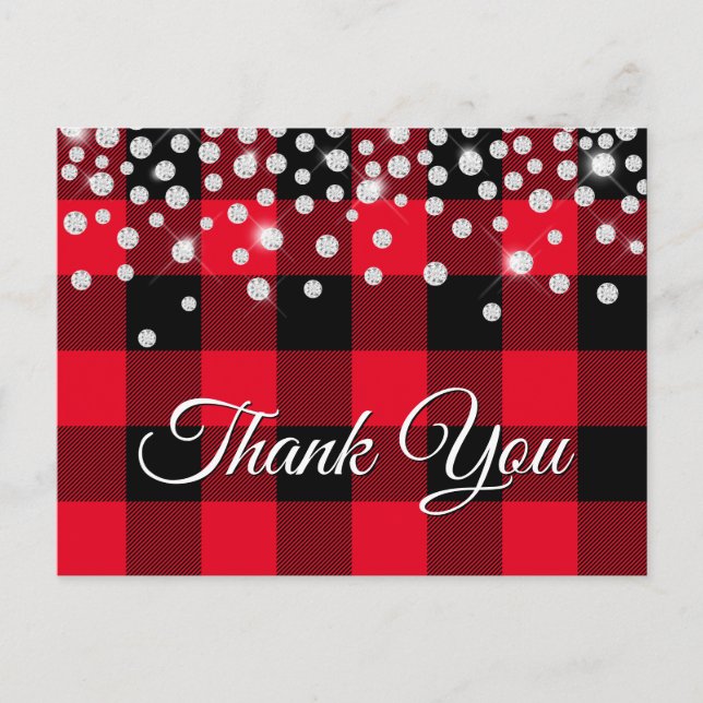 Carte Postale Merci Buffalo Plaid Rouge Diamant Étincelant (Devant)