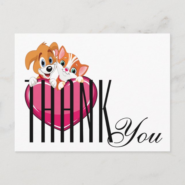 Carte postale Merci chat et chien (Devant)