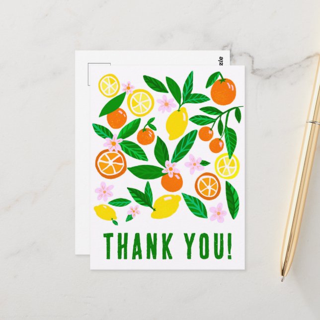 Carte Postale Merci Citrus Célébration Personnalisée Colorée (Devant/Arrière en situation)