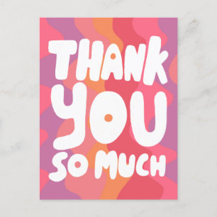 Carte Postale MERCI coloré rose rayures incurvées PERSONNALISÉ