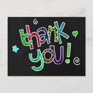 Carte Postale Merci craie texte sur noir