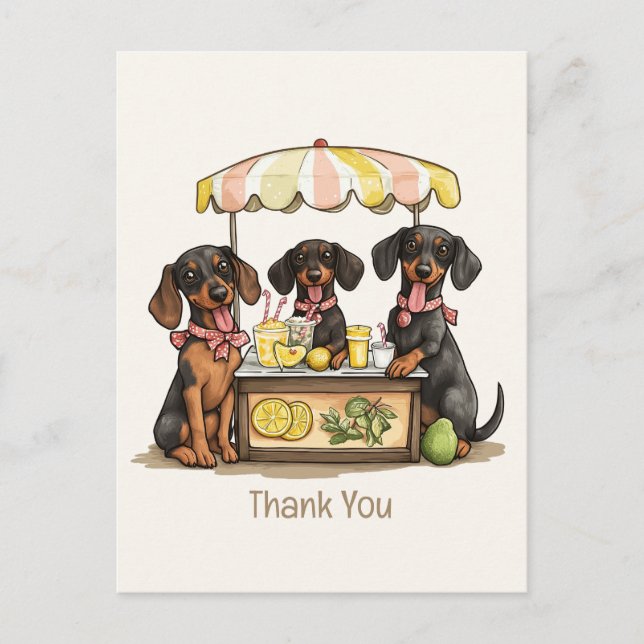 Carte Postale Merci Dachshund Chiens Lemonade Stand (Devant)