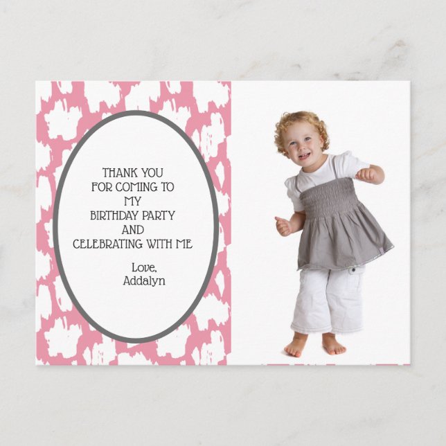Carte Postale Merci d'anniversaire rose pâle blanc (Devant)