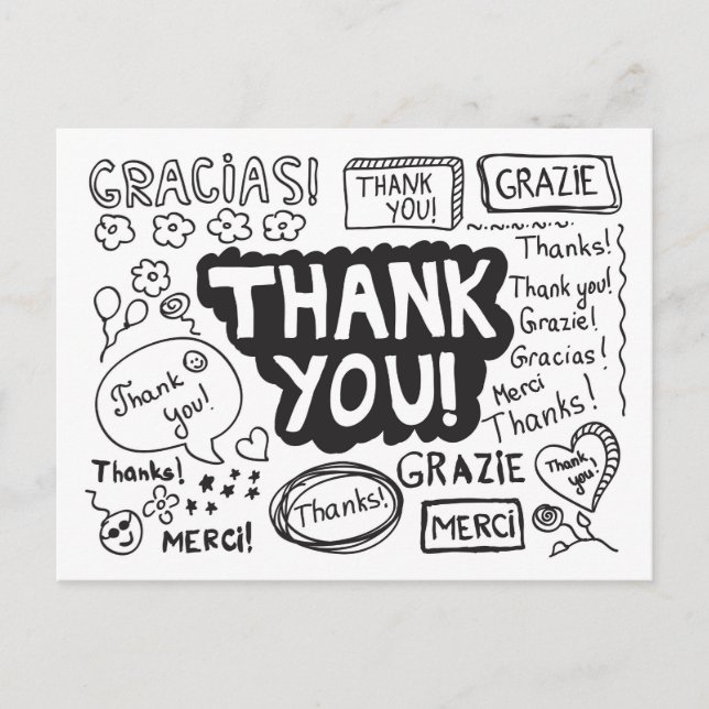 Carte Postale Merci dans différentes langues (Devant)