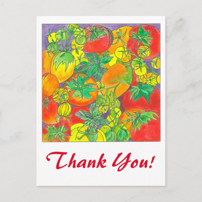 Carte Postale Merci d'aquarelle aux tomates vert rouge (Devant)