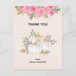 Carte Postale Merci d'aquarelle Citrouille blanc et or