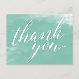 Carte Postale Merci d'aquarelle verte à la menthe moderne