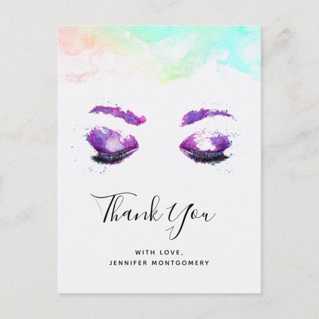 Carte Postale Merci d'aquarelle violet glamour aux yeux et aux b (Devant)