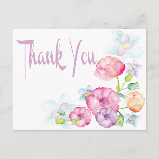 Carte Postale Merci d'aquarelle violet rose et violet (Devant)