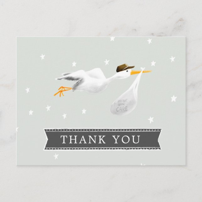 Carte Postale Merci de Baby shower de cigogne (Devant)