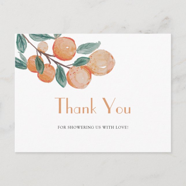 Carte Postale Merci de Baby shower de feuilles vertes Oranges (Devant)