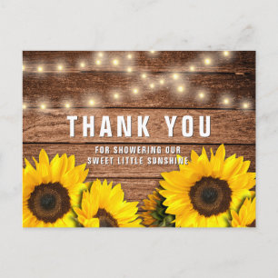 Carte Postale Merci de Baby shower de tournesol rustique