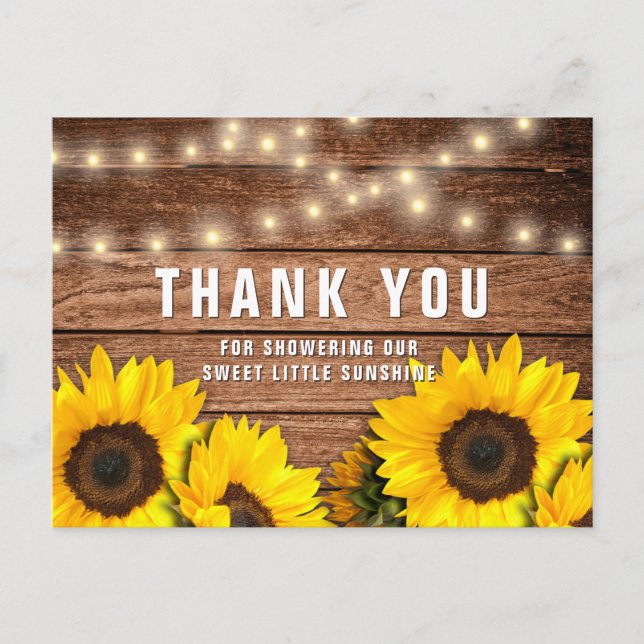 Carte Postale Merci de Baby shower de tournesol rustique (Devant)