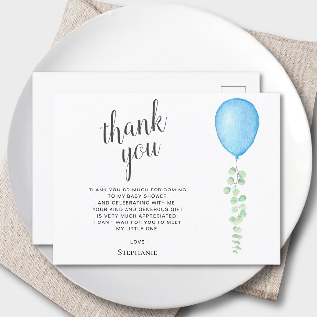 Carte Postale Merci de Baby shower Eucalyptus Bleu (Créateur téléchargé)
